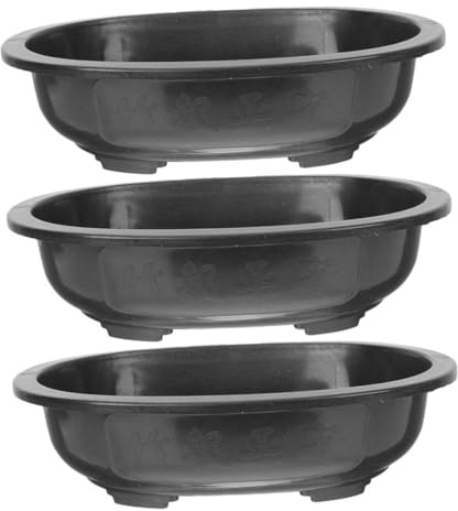 POPETPOP Set da 3 Vasi di Plastica per Bonsai Grandi Ovali con Foro di Drenaggio, Fioriere Leggere e Resistenti per Giardino, Balcone e Interni, Vaso da Fiori per Coltivazione Piante