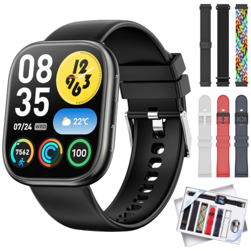 7 Armbänder & Geschenkbox Smartwatch Damen Herren, 1.83 HD Uhr damen mit Bluetooth-Anruf, Fitness Tracker, Pulsmesser, Schlafmonitor, Schrittzähler, IP68 Wasserdicht, 110+ Sportmodi für iOS Android