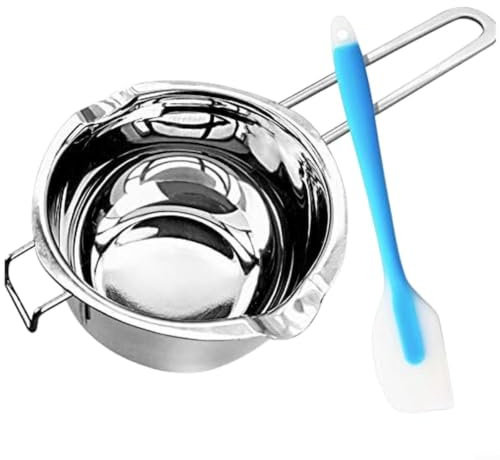 Olla doble de acero inoxidable 304, 1000 ml, olla de fusión con espátula, olla de baño de agua inoxidable para velas de mantequilla de chocolate, apto para lavavajillas, plata