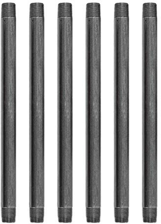 PIPE DÉCOR 1/2” x 12” Malleable Cast Iron Pipe Nipple, Pre Cut Connectors, Industrial Steel Grey Fits Standard Half Inch Black Threaded Pipes Nipples and Fittings, Build Vintage DIY Furniture, 6 Pack