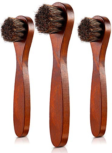 Jovitec 3 Pieces Horsehair Polish Applicator Brush Kit Saddle Soap Shoe Shine Brush Leather Boot Clean Dauber Applicators(Brown)
