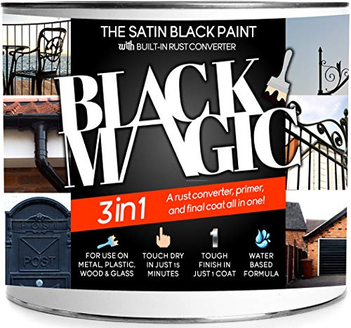 Black Magic 3-in-1 Black Rust Converter, Primer & Paint (1 Litre) - Gutters, Gates, Outdoor Furniture, Metal, Plastic, Wood