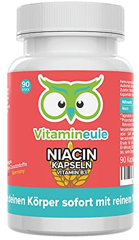 Niacin Kapseln - hochdosiert 500 mg - bioaktiv, vegan & flush-free - Nicotinamid (Vitamin B3) - Produktion in Deutschland - für Erwachsene & Kinder - laborgeprüft & ohne Zusatzstoffe - Vitamineule®