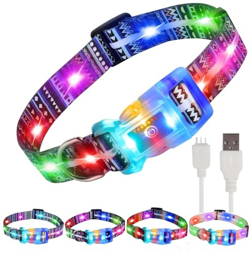 YUSHANG Leuchthalsband Hund,Wiederaufladbar Wasserdicht Hundehalsband Leuchtend LED,2-in-1 Schnalle Typ Hundehalsband Leuchtend.für Katzen/Kleine Hund- XS(Bohemian Blue)
