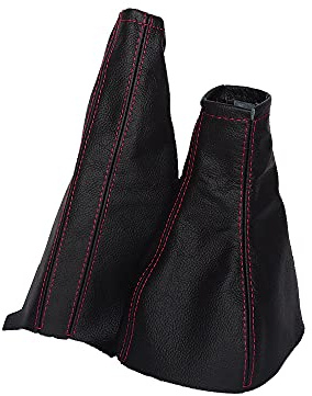 The Tuning-Shop Ltd Schaltmanschette Handbremsmanschette kompatibel mit Opel Corsa C Leder rote Naht