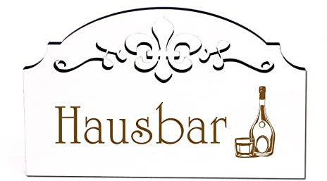 Hausbar Türschild Schild Holz graviert Ornamente selbstklebend Vintage Bar Tresen Türdeko 15,5 x 9,5 cm