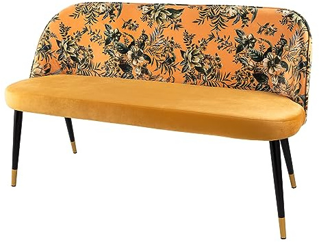 Bank PRÊT-À-PORTER - 50x57cm - gelb - Samt Metall-Beine florales Muster | hohe Belastbarkeit, hoher Komfort, pflegeleicht, Retro Design, goldene Fußkappen, vielseitig einsetzbar, angenehme Haptik