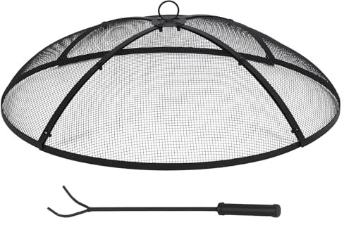 Lineslife 76 cm (30 tum) rund eldstad tändskärm, kraftig hopfällbart eldstadslock med ringhandtag för utomhus uteplats bakgård, svart