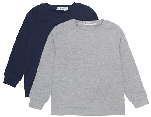 MINYMO Unisex barn sweatshirt pojkar (2-pack) skjorta, grålängd, 134, Grå Melange, 134 cm