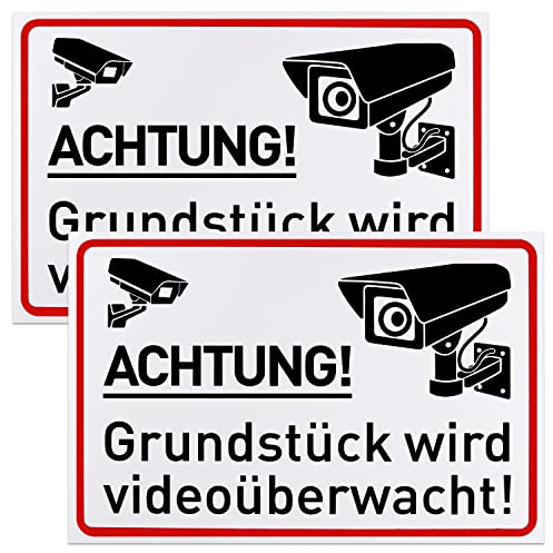 Achtung Videoüberwachung Schild Warnschild 2STK hinweisschild Kameraüberwachung Dieser Bereich Wird videoüberwacht wetterfest & UV-beständig（30x20 cm）