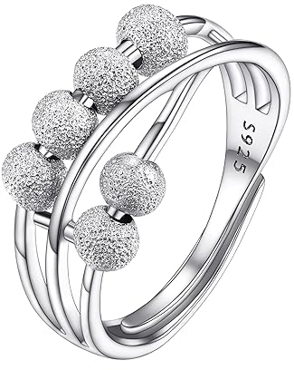 Supcare Damen 925 Sterling Silber Ring Verstellbar Wickelring Spinner Anxiety Relief Angst Fidget Bead Drehbarer Fingerring Promise Jewelry für Herren Style A-Nagelsandperlen