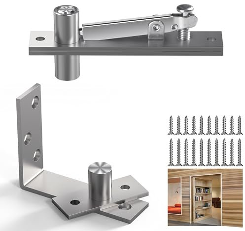 Aglehome Cerniera girevole, resistente, per porta nascosta, libreria, cerniera per porta segreta in legno, rotazione di 180 gradi, sistema di cerniera invisibile in acciaio inox, a forma di L