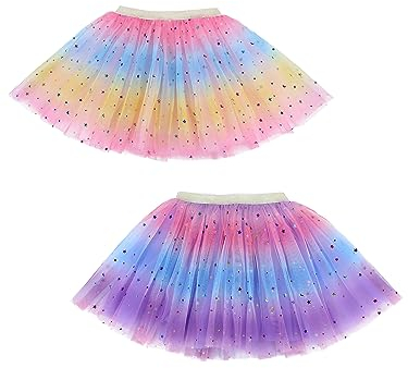 Tüllrock Mädchen 2 Stücke Tüllrock Kinder Tutu Mädchen Tütü Kinder Regenbogen Rock Röcke für Mädchen Tütü Damen Tennisrock Mädchen Rock Mädchen Cheerleader Kostüm Kinder Rosa Lila 2-8 Jahre