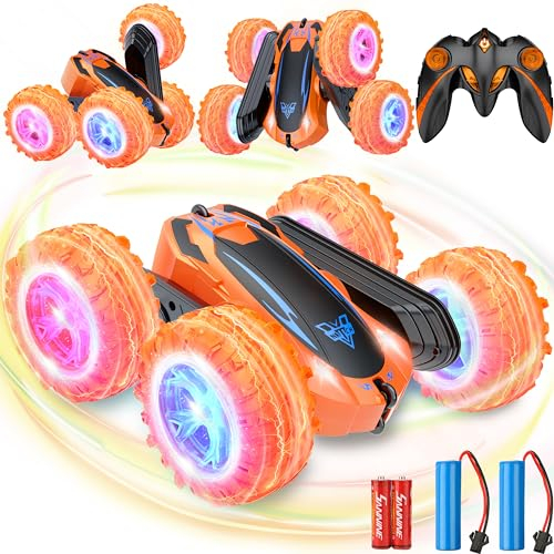 SIMPIM Ferngesteuertes Auto Spielzeug ab 3 4 5 6 7 8 Jahre für Kinder 4WD 2.4 Ghz Fernbedienung 360°Grad Doppelseitige Stunt Auto Geschenk Mädchen Junge Kinder für 3 4 5 6 7 8 12