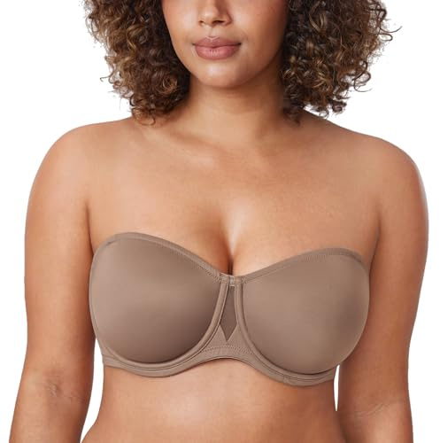 Delimira Women's Strapless Bras for Bigger Bust Non Padded Smooth Underwire Brown Purple 38C