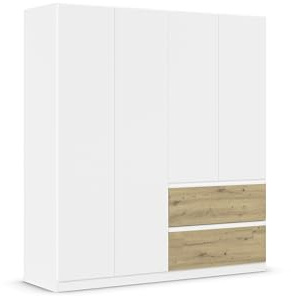 Rauch Möbel Costa, Kleiderschrank, Farbe Weiß/Eiche Artisan, Breite 181 cm | Schrank, 4-türig, 2 Schubladen, Push-to-open, Zubehör Basic, für Schlafzimmer, Kinderzimmer, Babyzimmer, Garderobe