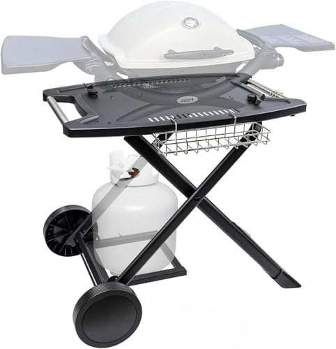 Tragbarer Grillwagen für Weber Q Grills, klappbarer Grillständer für Weber Q1000, Q1200, Q2000, Grilltisch für Blackstone Grillplatte 43,2 cm - 55,9 cm, Grillwagen für Pizzaöfen unter 63,5 cm mit