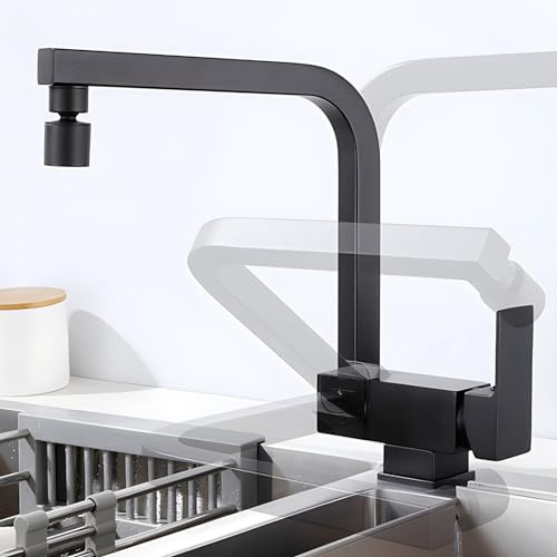 XJTNLB Vorfenster Küchenarmatur Klappbar Schwarz Vorfenster Armatur Klappbar 180° Wasserhahn Küche Kippbar Heißes und Kaltes Wasser Einhebelmischer Küche-Dualmodus