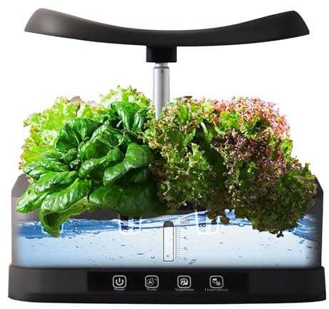 MKNZOME Hydroponics Growing System, Smart Planter Microgreens Growing Kit Indoor Herb Garden with 5L Water Tank, Height Adjustable, for Fruits, Vegetables, Home Kitchen, Gardening Plant Gifts, Black