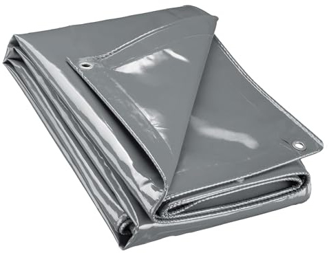 Wiltec Bâche de Camion 4 x 5m Grise 650 g/m² Polyester Revêtement PVC Œillets INOX 100cm Haute Protection Vol UV Intempéries Moisi Étanche Solide Haute Résistante Couverture Sécurité routière
