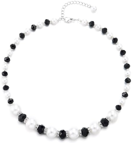 COOLSTEELANDBEYOND Perlen Perle Choker Halskette Kristall Wulst, Statement Halskette, Partei Abendkleid Hochzeit Bankette