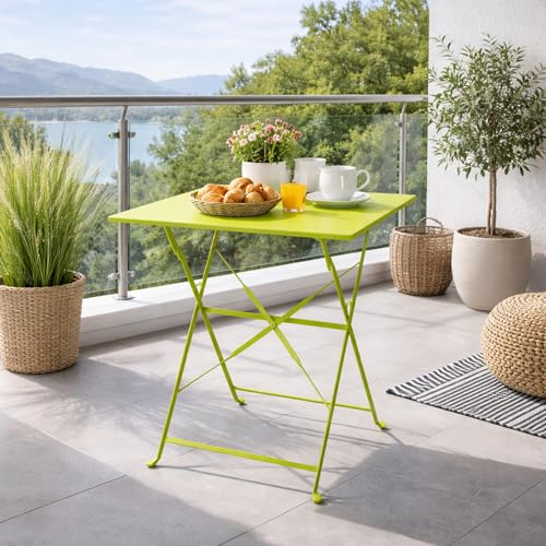 Mojawo Table de bistrot pliante - En métal - 60 x 60 x 71 cm - Vert citron - Rectangulaire - Pliable
