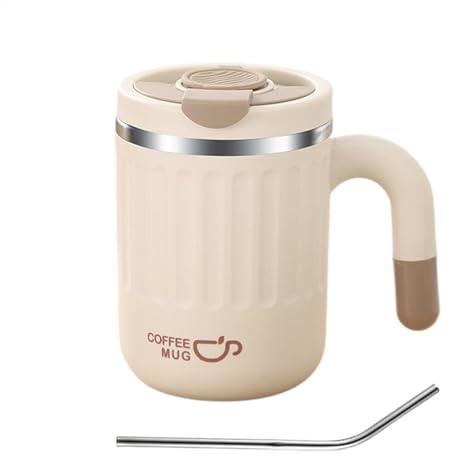 Vasos térmicos – Taza de café aislada | Botella de agua aislada de acero inoxidable de 480 ml, taza de bebida a prueba de fugas con asa y tapa, recipiente de té portátil para bebidas frías o calientes