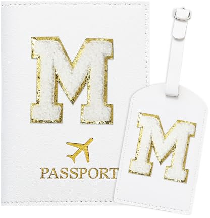 ZVRSUA Reisepasshülle Kofferanhänger Set mit Buchstabe, Reisepass Hülle Personalisiert mit Namen, Passport Hülle Weiß, Travel Passport，Ausweistaschen，Geschenk für Frauen/Teenager/Mädchen/Kind (M)