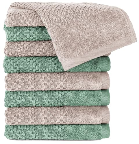 Pure Label Gästehandtücher 8-TLG 8x30x50, Stein | Grün | weich, saugstark, 100% Baumwolle & OEKO-TEX, mit Schlaufe