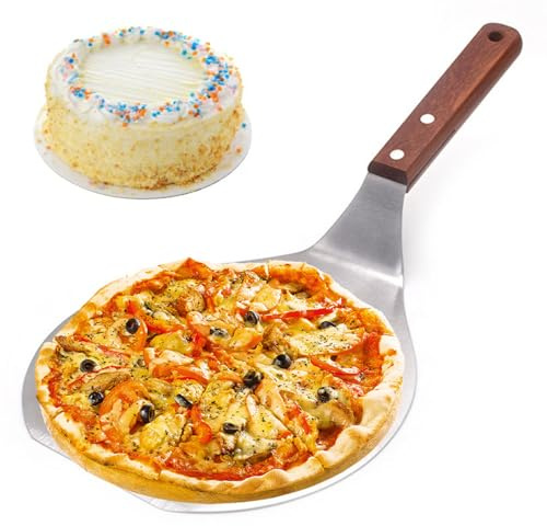 Mskmnkot Pizza Peel 6.5 Inch Stainless Steel Pizza Paddle with Wood Handle Non-Stick Round Shovel for Baking Cake, Dough, Bread, Pastry Peel