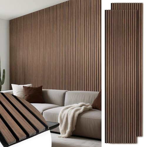 LARWORKS Wood Slat Wall Panels 2 Pack 106 x 23.6, Acoustic Wooden Panel for Wall, Soundproof 3D Fluted Panels for Interior Wall Decor, Living Room, Bedroom - Walnut (Cover Approx.35 sq.ft)