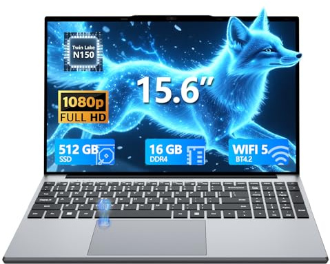 Esslorex Ordenador Portátil 15,6 Pulgadas, N150 procesador 16 GB RAM DDR4 SSD 512 GB PC Portátil, Laptop con Pantalla de 1920 x 1080, Win11 Pro, 2*USB 3.0, HDMI 4K Computadora portatil
