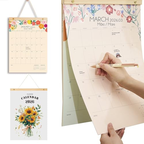 Monatskalender 2026 calendar - 36 x 25.5 cm Kalender Wandkalender Schuljahr 2026 - Familienplaner Monatsplaner - amilienplaner Mit Jahreskalender Planung 1 (2026.1-2026.12 Sonnenblume UK)