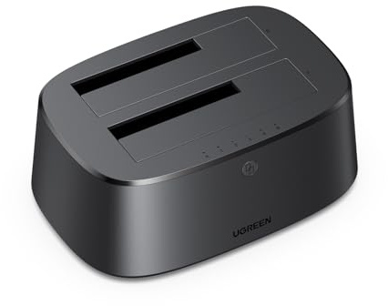 UGREEN Stazione di Docking per Hard Disk, Stazione Docking USB 3.0 per HDD e SSD SATA da 2,5/3,5, Adattatore Hard Disk Dual Bay 5Gbps con Clonazione Offline e Supporto UASP