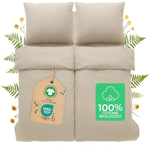 Dreamzie Copripiumino da 4 Pezzi - Copripiumino Singolo 135x200 cm (x2), Federe 80x80 cm (x2) - Beige