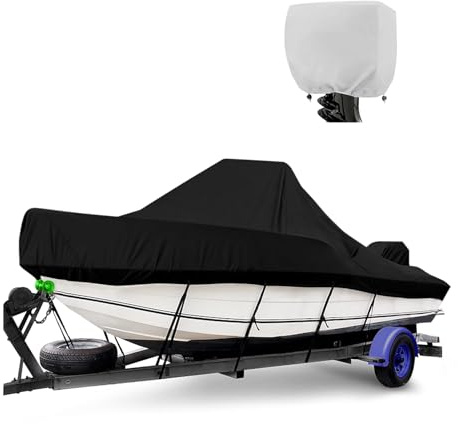 Bootsplane Mit Gummizug, 490-570 cm Bootsabdeckung mit Motorabdeckung, 600D Oxford Marine Grade Wasserdicht Bootspersenning, PU Strapazierfähig Boot Persenning fur Lange Strahlbreite bis 250 cm