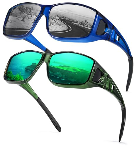 Myiaur 2 Pcs Surlunettes de Soleil Homme et Femme avec Protection UV400 | Verres Anti-refle,Enveloppant,Idéal pour la Conduite Quotidienne