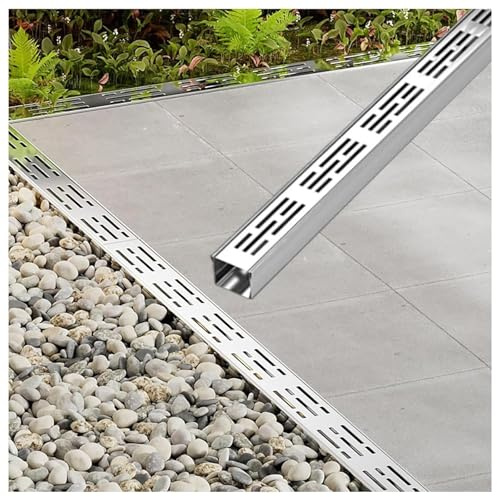 JUCCJUXIN Canaletta Scolo Acqua Piovana Acciaio Inox 304, Canaletta di scolo Acqua carrabile Canale Drenaggio Sottile Acciaio Inox con Griglia - Kit for Giardini Parchi(H3*W4CM/H1.18*W1.57IN)