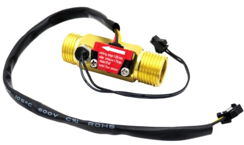 TINEASUR Hall Flow Meter Water Flow Sensor with Temperature Detection Probe Metal Material inside Nominal Diameter 15mm Suitable for Water Purifier and Stable Performance and Sturdy