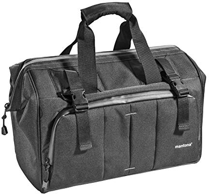 Mantona Kameratasche Doctor Bag schwarz für DSLR / Systemkamera plus Zubehör, Fototasche mit Regenschutz, Kamera Umhängetasche mit Schultergurt, Fotoapparat Tasche mit Trolleyhalterung