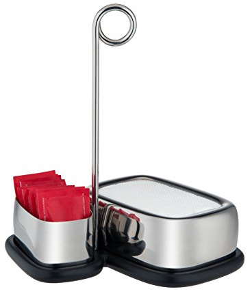 Alessi VS07 1 Bibo Set mit Tee- und Kaffeeaccessoires, bestehend aus: Papierserviettenhalter und Behälter für Beutel/Tüten. Melamin und 18/10 Edelstahl.