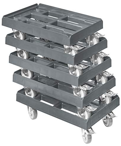 5 Stück Transportroller für Kisten 60 x 40 cm mit 2 Bremsen in grau