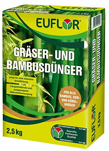 Euflor Gräser- und Bambusdünger 2,5 kg•Organisch-mineralischer NPK-Dünger 10+4+5 mit 2% MgO und 1% wasserlöslichem Eisen•Speziell für Gräser und Bambus•Mit Eisen und Magnesium für saftiges Grün