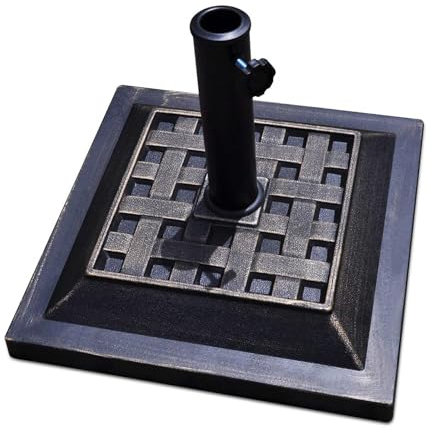 COSTWAY Base Sombrilla Terraza Exterior, Soporte Sombrilla Cuadrada Adecuada para Poste de Paraguas de φ38mm o φ48mm, Soportes para Parasol Terraza Exterior de Resina, Φ440xH330mm