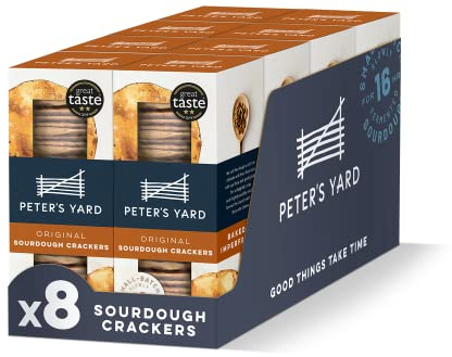 Peter's Yard Sourdough Crackers, Great with Chutney and Cheese, High Fibre, Natural Ingredients, Low Sugar, Pack of 8 x 90g Boxes
