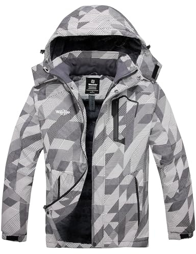 Wantdo Men's Mountain Ski Jacket Waterproof Winter Coat Hooded Windbreaker Warm Snowboarding Jacket Windproof Outdoor Jacket Black & White Flora M