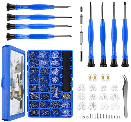 Upgrade Version Magnetic Eye Glass Repairing Kit, Eyeglass Repair Tool Kit with Compact Screw Box Include Nose Pads, Precision Screwdriver Set, Screws, Tweezer for Eyeglass, Sunglass, Spectacles Watch
