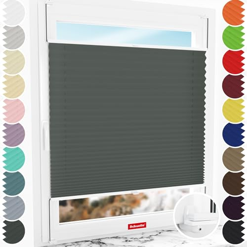 Schuette® Plissee ohne Bohren ● Thermo Kollektion: Before Storm (Grau) ● 20x100cm (Breite x Höhe) ● Suprafix Faltrollo X Klemmfix Rollo ● Blitzschnelle Montage inkl. Video