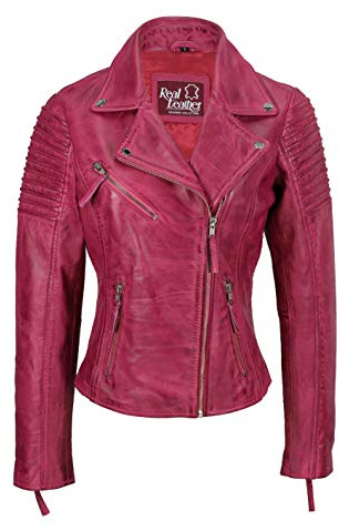 Xposed Womens Vintage Slim Fitted Soft Real Leather Ladies Biker Jacket UK Size 6 – 24