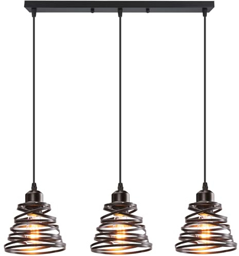 iDEGU 3-flammig Pendelleuchte Moderne Spirale Design Metall Lampenschirm E27 Vintage Lampe Industrielle Hängelampe für Schlafzimmer Wohnzimmer Küche Esszimmer (3-flammig Hängeleuchte, Schwarz, Balken)